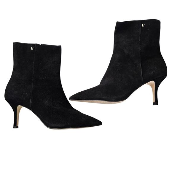 Larroude Mini Kate Suede Heel Boot Size 8.5 Ankle Zip Bootie Black - Picture 5 of 10